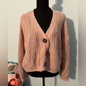 Pink snit button up sweater